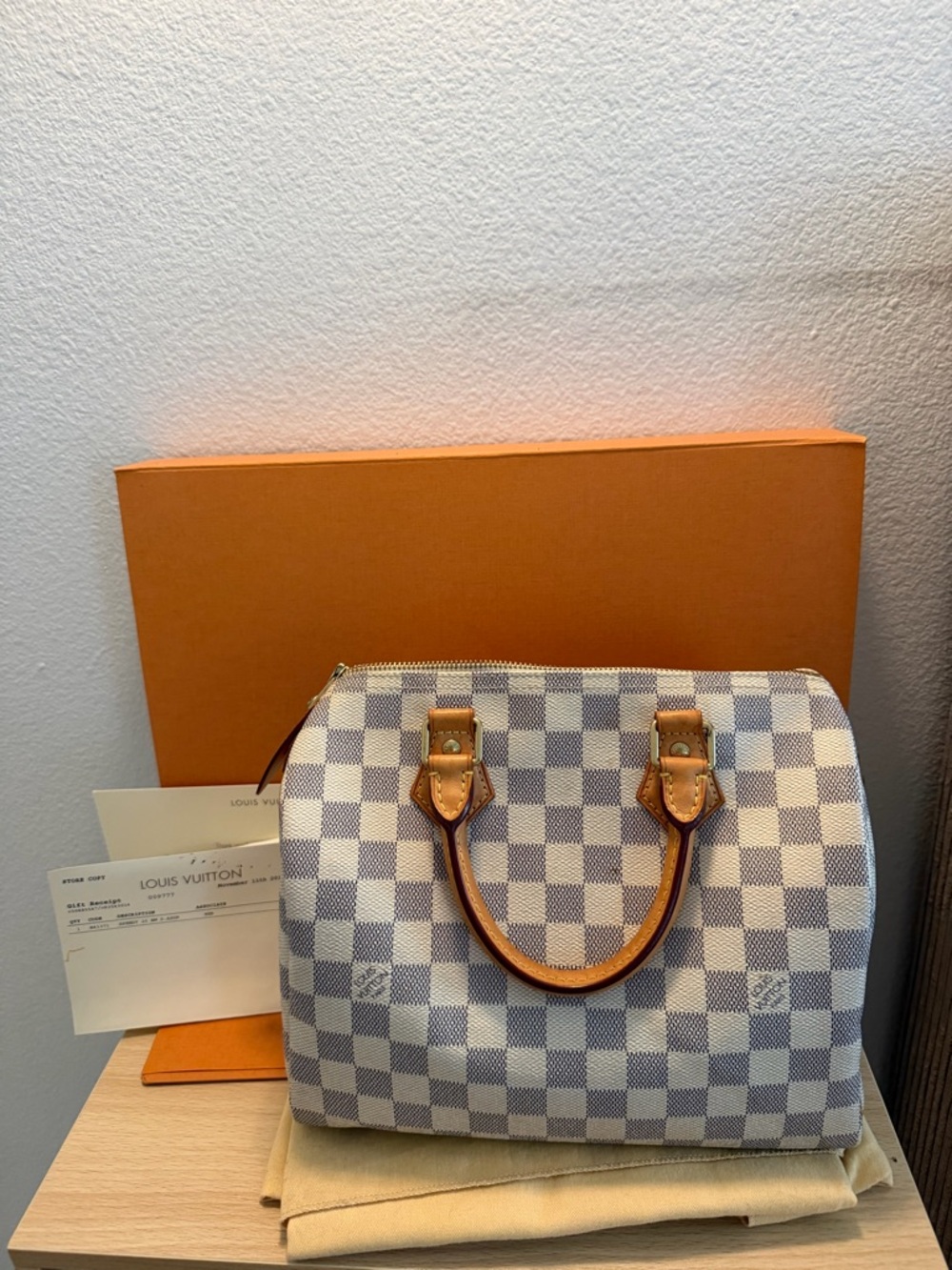 Louis Vuitton Damier Azur Speedy 25- White & Light Blue Check Satchel